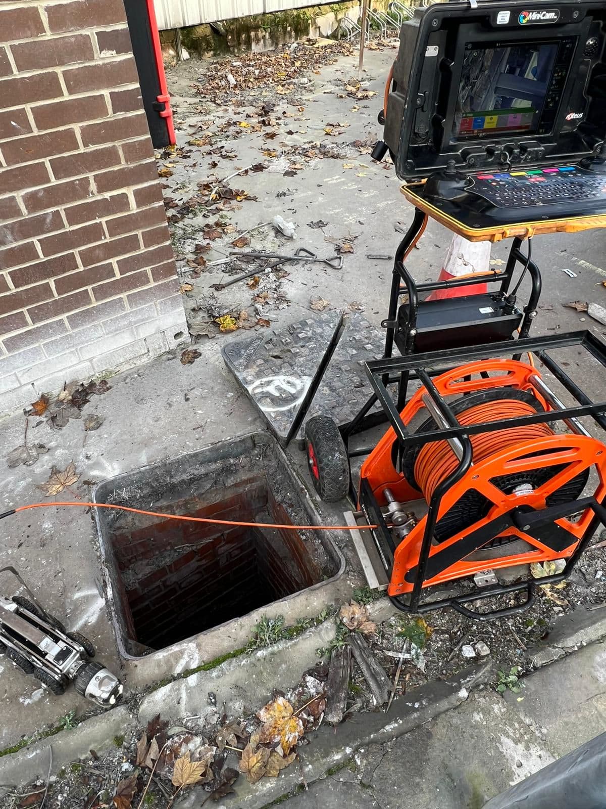 CCTV drain survey engineer inspecting drainage pipework in Yorkshire