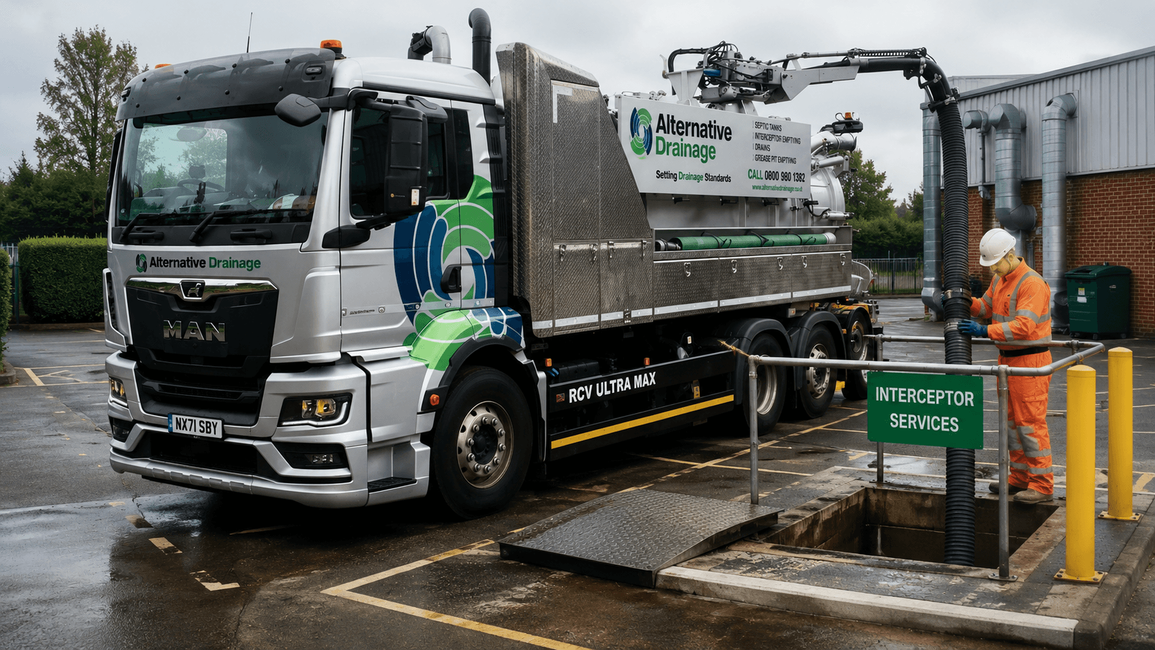 Petrol interceptor emptying at a fuel forecourt in Yorkshire